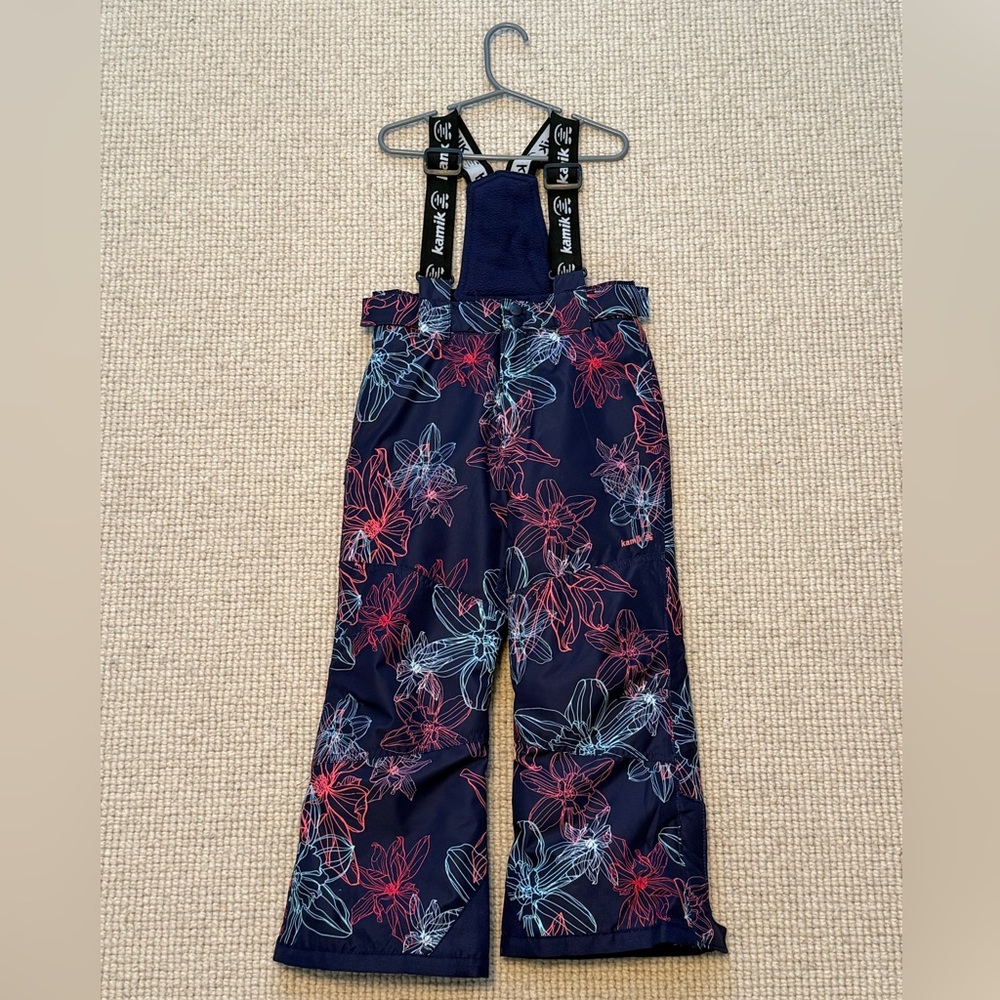 Kids Kamik Dark Blue Bibs with Pink and Light Blue Details